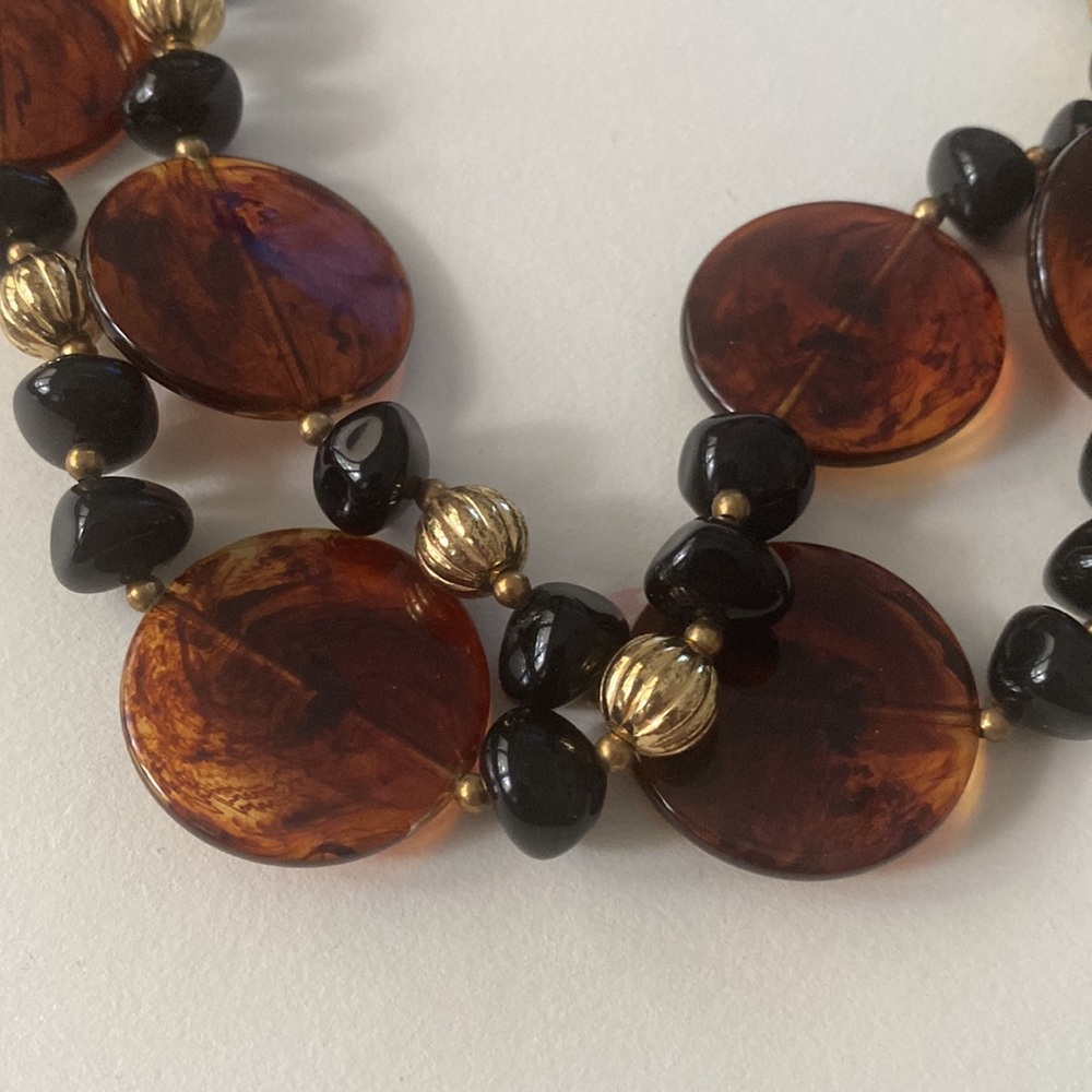 Vintage Statement Necklace Tortoise Shell And Bla… - image 2
